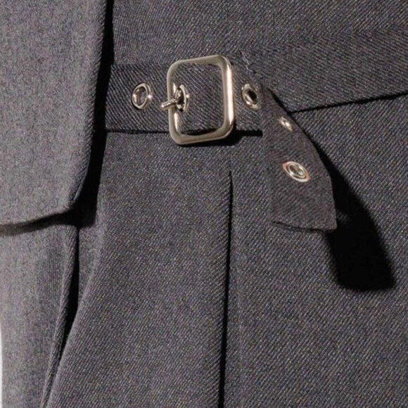 LAST ONE Tomboy Edgy Hipster Wrap Belted Pleated Grunge Mini Skirt Graphite Grey - Picture 5 of 10